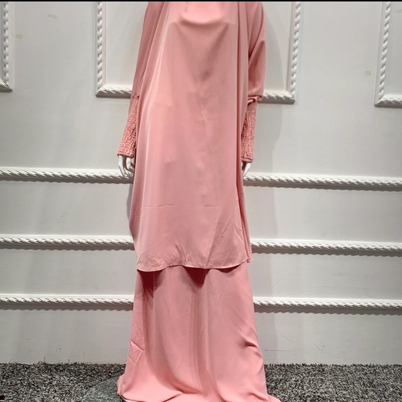 Light Pink Two Piece Jilbab Set Muslim Woman Prayer Dress - Picture 2 of 2